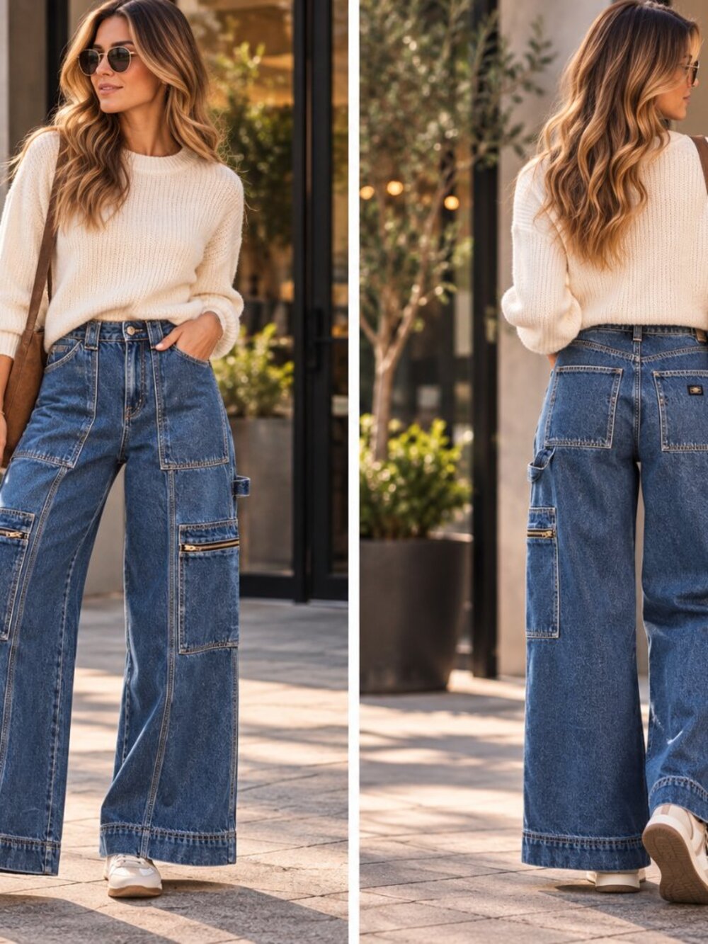 TWIK par Simons Wide-Leg Cargo Jeans Size 25 Blue Denim